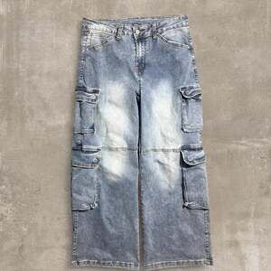 Fire & Rain Y2K Wide Leg Cargo Jeans Light Wash Baggy Denim